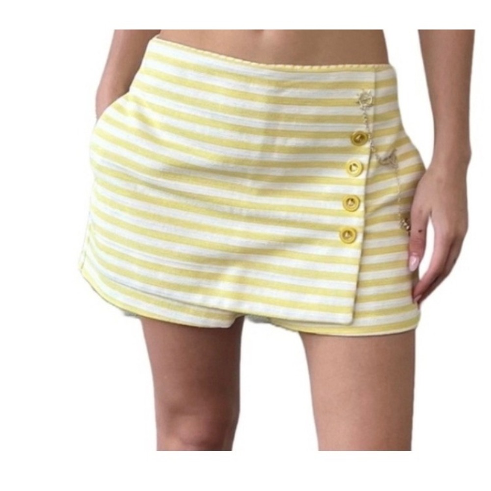 Christian Lacroix Yellow White Striped Button Front Skort Size 2 Nautical Mini